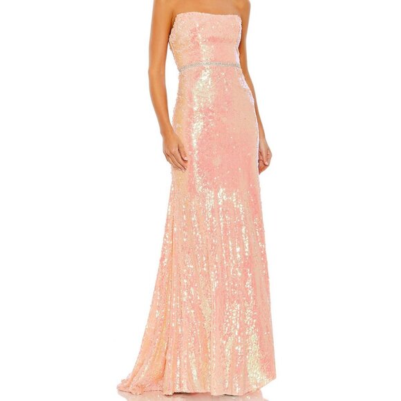 NWT MAC DUGGAL SEQUIN STRAPLESS RHINESTONE BELT DRESS PINK SZ 8 26980 - Picture 1 of 11